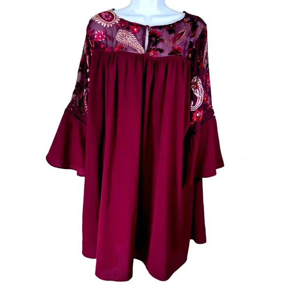 Altar’d State Women’s Dress Burgundy with Sheer shoulders Size L - Picture 1 of 10